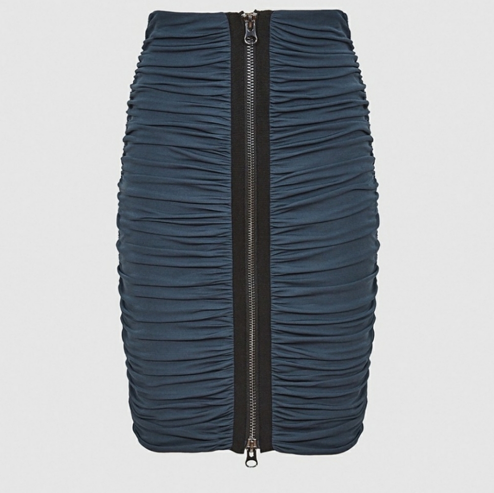 Reiss Women's Tamara Zip Ruched Pencil Skirt - Teal